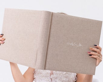 Luxury Wedding Book, Linen photo album with white inscription "Happily Ever After"