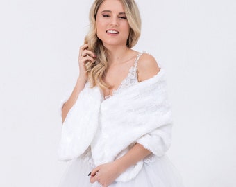 White wedding fur, Bridal wrap, Wedding cloak, Fur Shawl
