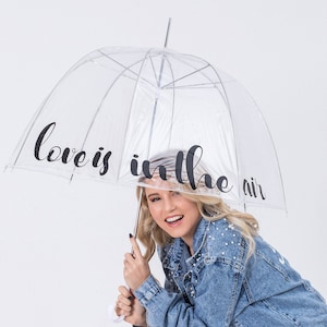 Clear PVC Umbrella with inscription - parasol for couple, clear parasol for two