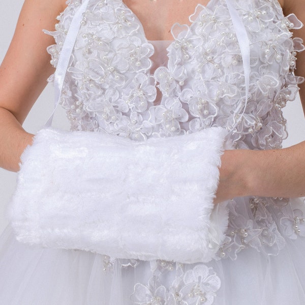 Manchette de mariée, Accessoires de mariage d’hiver, Chauffe-mains en fausse fourrure