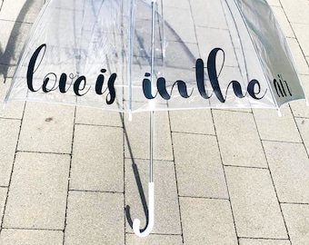 Clear PVC Umbrella with inscription - parasol for couple, clear parasol for two