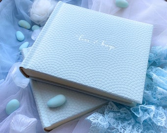 Mint mini instax photo album for Polaroid photos with silver inscription, Polaroid photo album