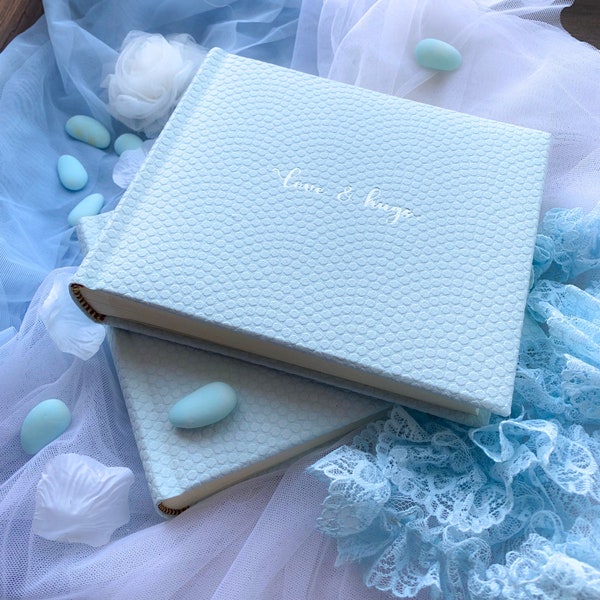 Mint mini instax photo album for Polaroid photos with silver inscription, Polaroid photo album