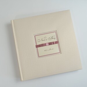 Beige Personalized Wedding Album, Large Wedding Album with Satin Ribbon
