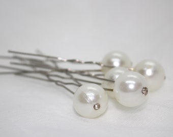 Pearl hair pin, wedding hair pin, crystal hair pin, bridal hair accessory, hair grip, Set of 5, simple hairpin, white hair pin, bride hair