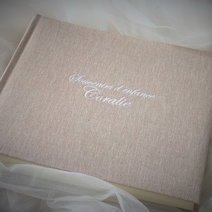 Natural linen photo album with personalized inscription