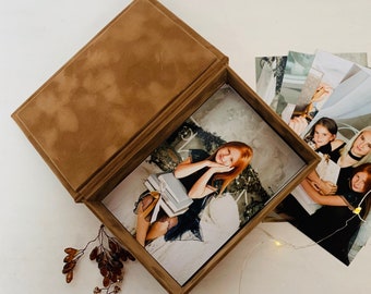 Brown Wedding Photo Box, Velvet Photo Box, Box for 4x6 photos