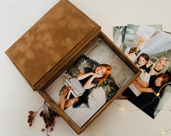 Christmas Gift, Velvet Photo Box, Box for 4x6 photos