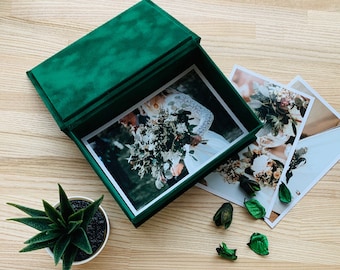 Emerald Wedding Photo Box, Velvet Photo Box, Box for 4x6 photos