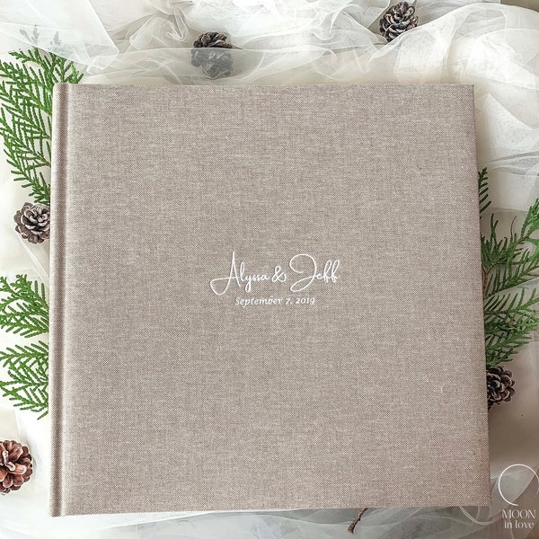 Linen photo album with white, personalized inscription