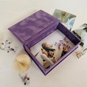 Violet Velvet Photo Box, Box for 4x6 photos, Christmas Gift