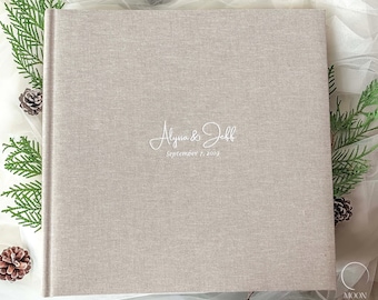 Linnen fotoalbum met witte, gepersonaliseerde inscriptie