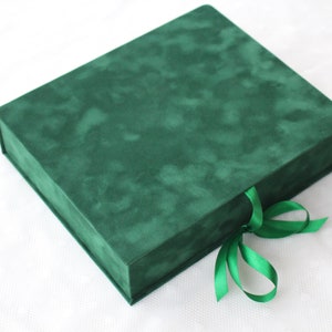 Caja de recuerdos, Caja para álbum de fotos de boda, colores burdeos y esmeralda, caja de álbum de fotos de terciopelo con cierre de cinta de raso, 9 x 10,5 pulgadas