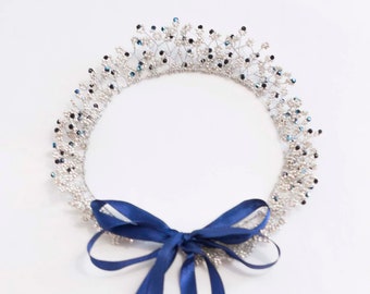 Bridal hair Headpiece, Bridal Hair Accessories, Silver Blue Wedding Tiara, Crown for Bride