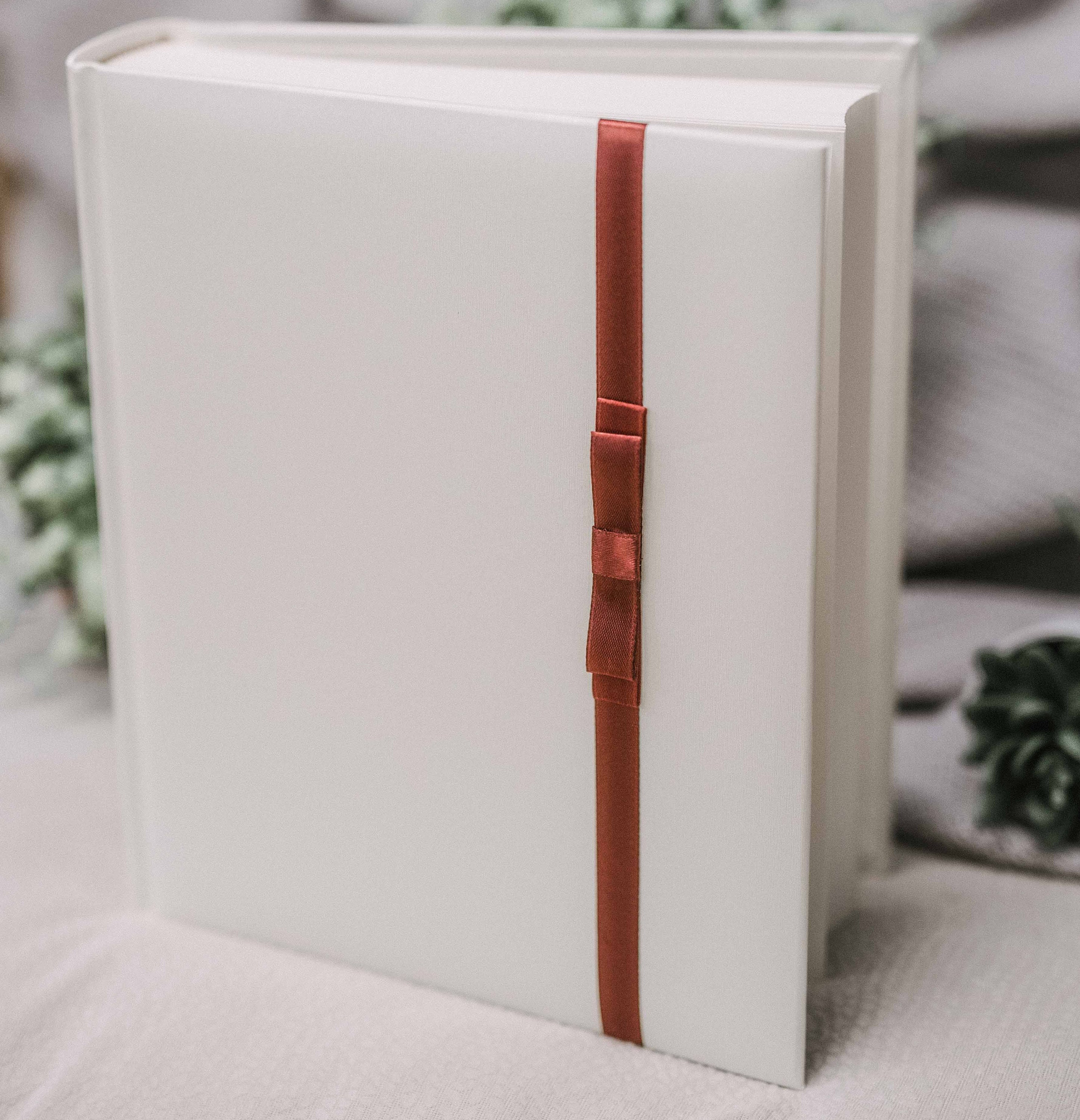 Photo album with satin ribbon tissue paper between pages for Etsy