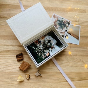 Satin Ribbon Closure Box, White Photo Box, Box for 4x6 Photos
