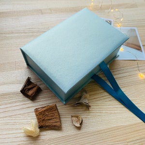 Blue Photo Box, Satin Ribbon Closure Box, Box for 4x6 Photos