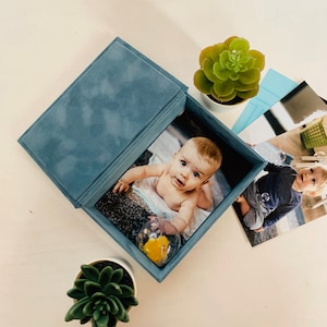 Dusky Blue Wedding Photo Box, Velvet Photo Box, Christmas Gift