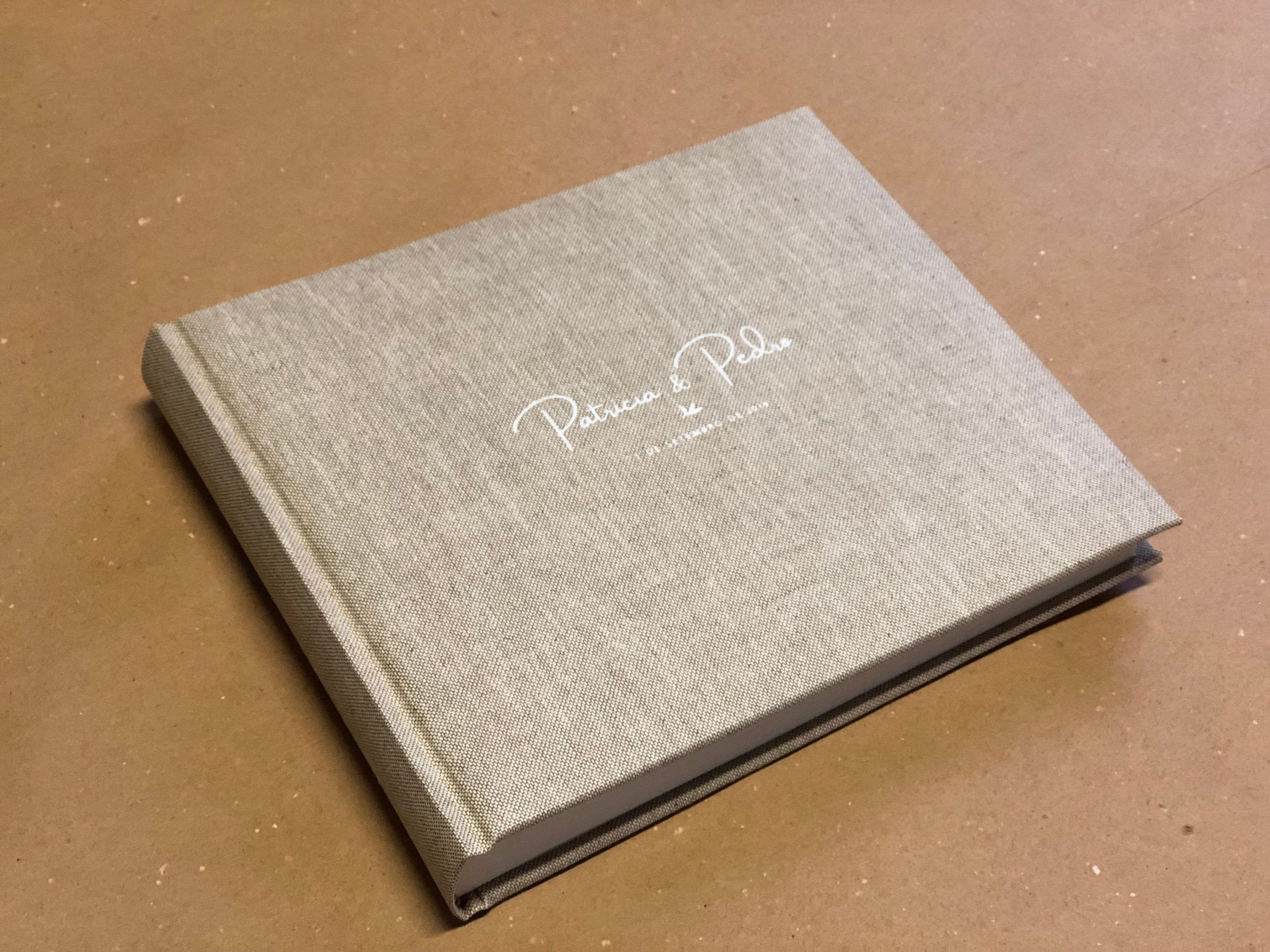 Natural linen photo album with white inscription