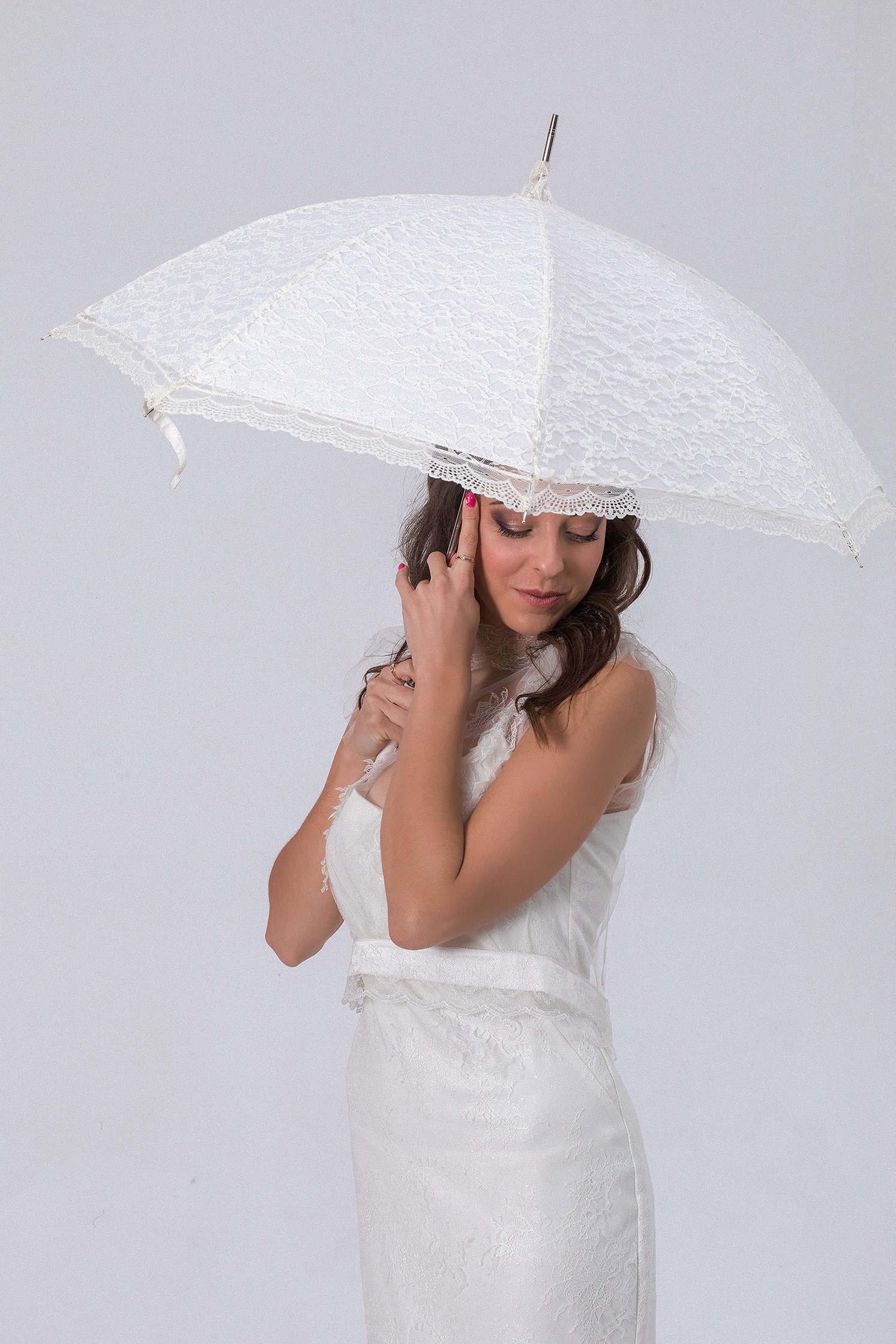 Yctze Lace W Umbrella - Eleg Bridal Lace Deco Membrel Pour La