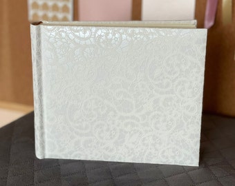 White photo album with lace pattern, Luxury photoalbum, White-off picture book