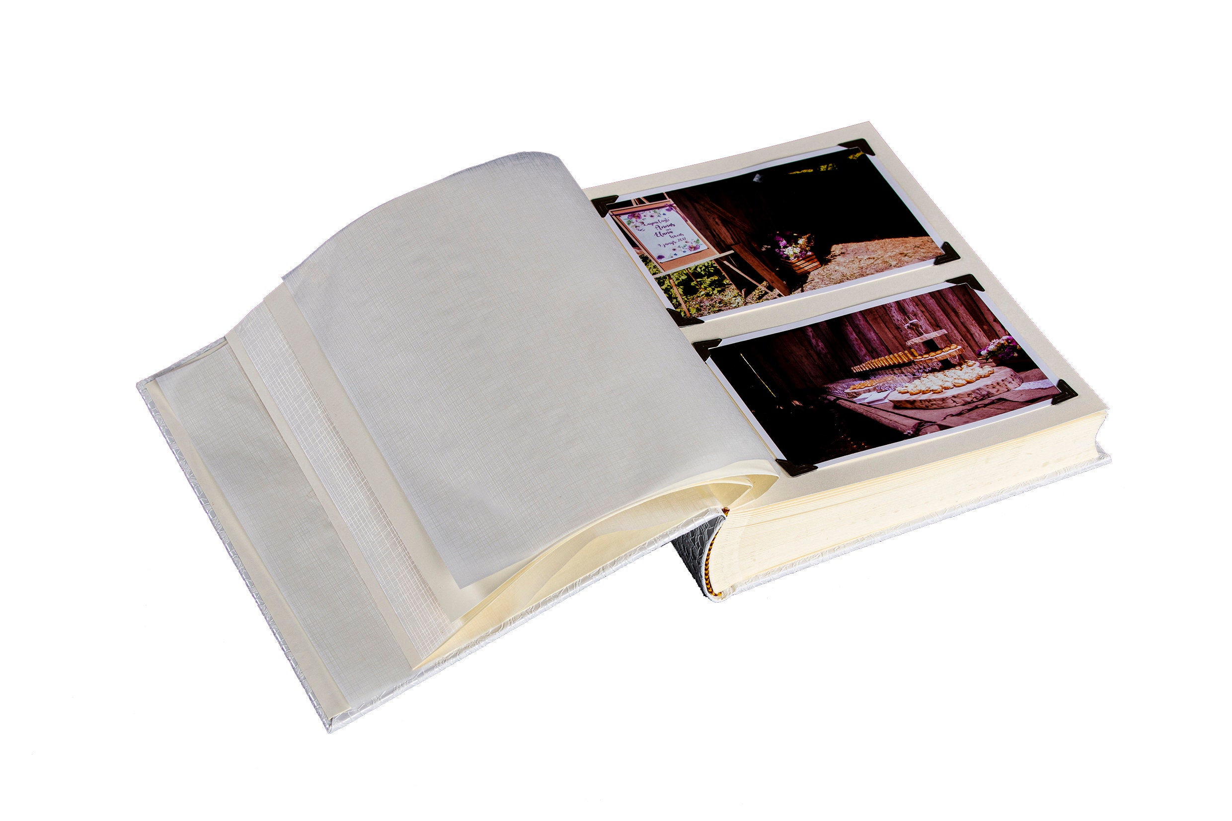 Photo album with satin ribbon tissue paper between pages for Etsy