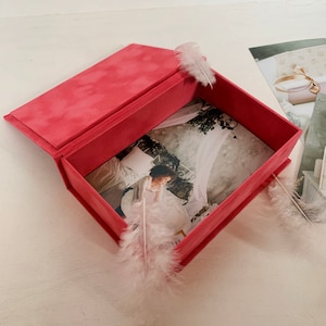 Pink Velvet Photo Box, Box for 4x6 photos, Coral Color