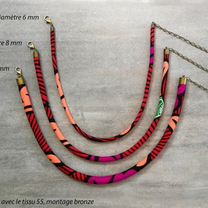 Custom wax necklace: fabric, diameter (6mm, 8mm or 10mm) and finish (bronze or gold) of your choice - Unique models, trendy jewelry