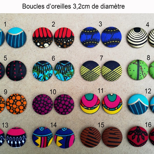 Boucles d'oreilles 3,2cm puces boutons en wax - tige acier inoxydable ou clip - antiallergique - Lavables, originales et tendance !