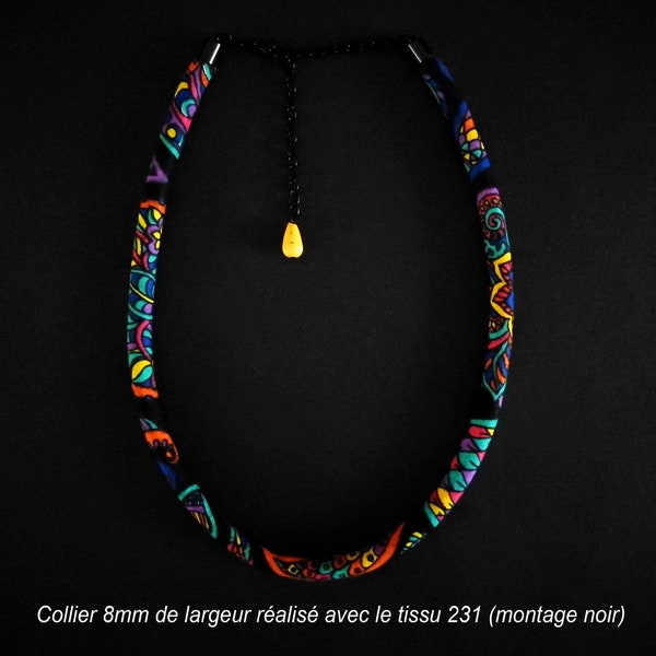 Collier ajustable en wax (tissu 231) 8mm de diamètre - Finition noire, bronze ou dorée - Modèle unique, bijou tendance, cadeau original