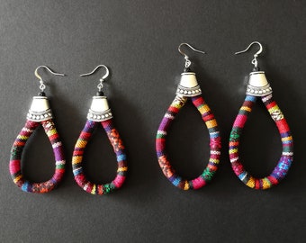 Ethnic earrings in Peruvian fabric and Tibetan silver - 2 possible sizes - hook in solid 925 silver or stainless steel