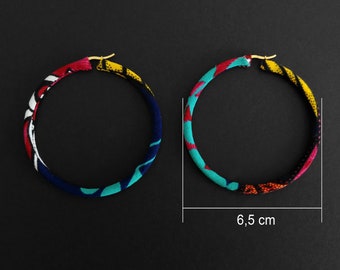 Wax hoop earrings - 6.5cm in diameter - fabric 176 (multicolored) - Unique model, original and trendy gift idea