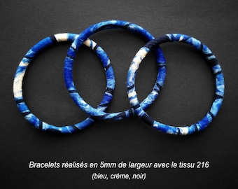 Bracelet flexible waterproof en wax (tissu 216) - 4 largeurs au choix - Modèles uniques - lavables - idée cadeau originale