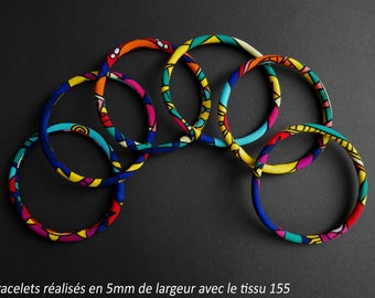 Bracelet flexible waterproof en wax multicolore (tissu 155) - 4 largeurs au choix - Modèles uniques - lavables - idée cadeau originale