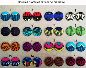 Boucles d'oreilles 3,2cm puces boutons en wax - tige acier inoxydable ou clip - antiallergique - Lavables, originales et tendance !