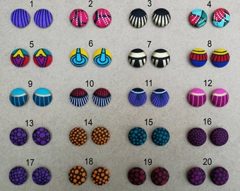 Boucles d'oreilles 2cm puces boutons en wax - tige acier inoxydable ou clip - antiallergique - Lavables, originales et tendance !