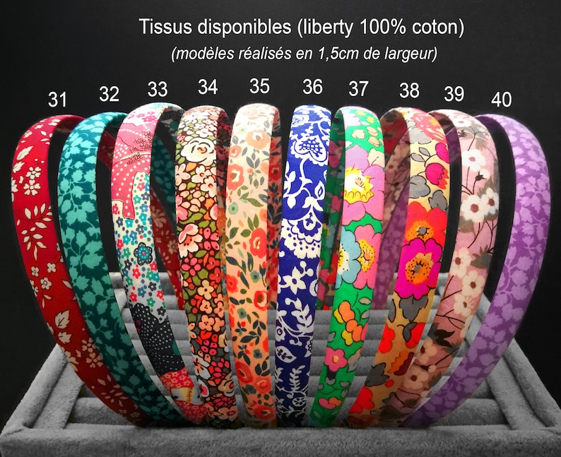 Serre-tête 0,5cm à 2cm de large 40 tissus Liberty of London au choix Bandeaux souples et légers Idée cadeau tendance image 4