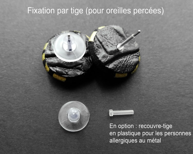 Boucles d'oreilles 2cm puces boutons en wax tige acier inoxydable ou clip antiallergique Lavables, originales et tendance image 9