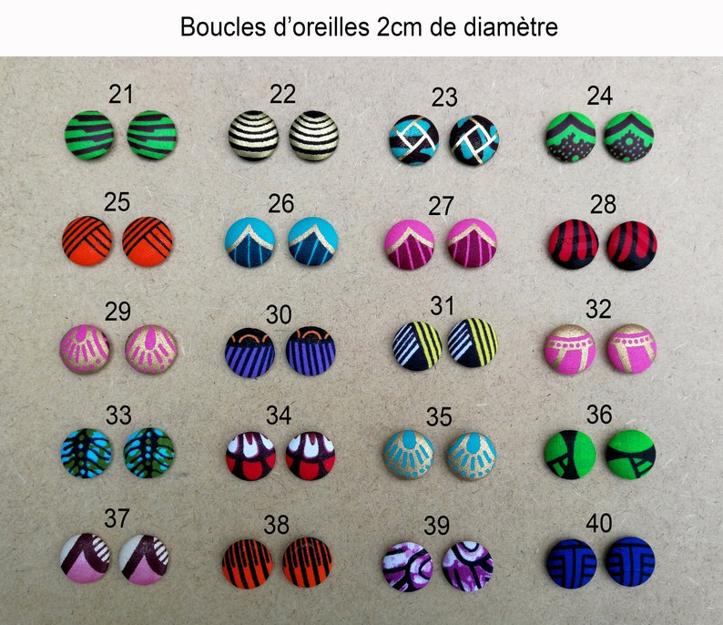 Boucles d'oreilles 2cm puces boutons en wax tige acier inoxydable ou clip antiallergique Lavables, originales et tendance image 2
