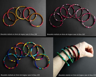 Flexible waterproof wax bracelet - width (4mm to 7mm) and fabric of your choice - made to order - unique models - Gift idea