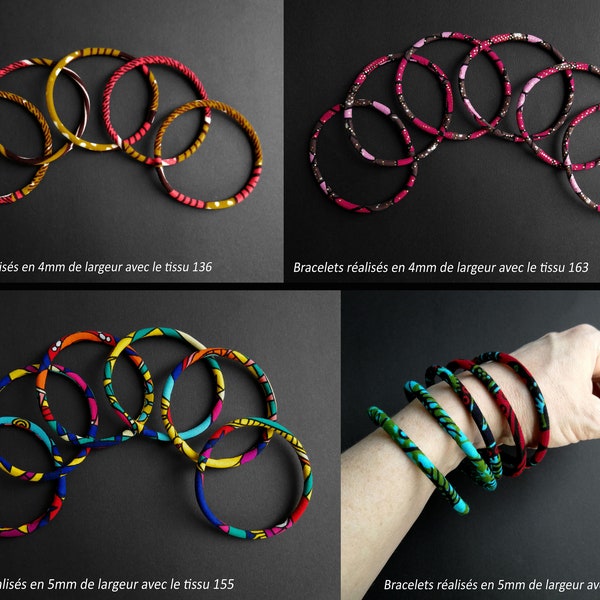 Flexible waterproof wax bracelet - width (4mm to 7mm) and fabric of your choice - made to order - unique models - Gift idea