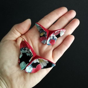 Pince à cheveux papillon origami Tissu imprimé japonais 2 tailles au choix Enfant / adulte mariage baptème cadeau anniversaire image 4