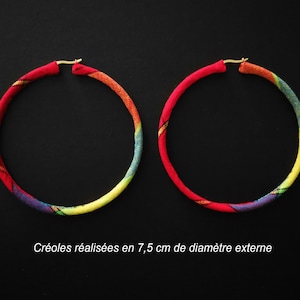 Creoles cotton madras M8 red yellow orange purple green - Diameter (3 to 10.5cm) of your choice - Made to order - Original gift idea