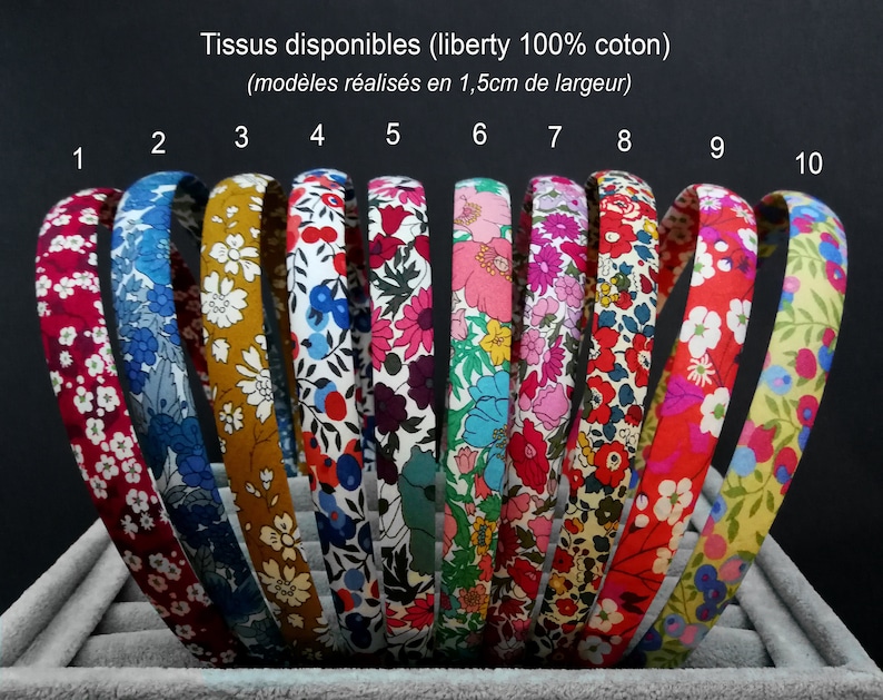 Serre-tête 0,5cm à 2cm de large 40 tissus Liberty of London au choix Bandeaux souples et légers Idée cadeau tendance image 1