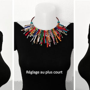 Collier multicolore plastron à franges en wax, modulable, longueur ajustable Finition bronze, dorée ou argentée Modèles uniques image 2