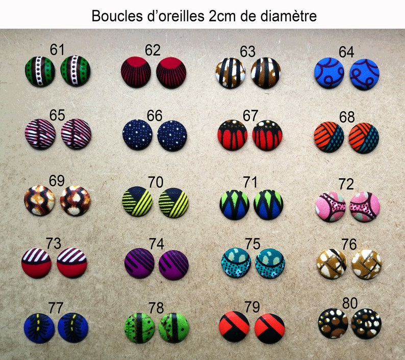 Boucles d'oreilles 2cm puces boutons en wax tige acier inoxydable ou clip antiallergique Lavables, originales et tendance image 4