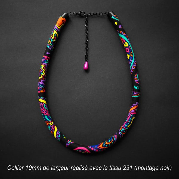 Collier ajustable en wax (tissu 231) 10mm de diamètre - Finition noire, bronze ou dorée - Modèle unique, bijou tendance, cadeau original