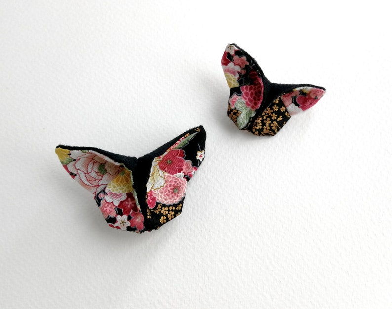 Origami butterfly hair clip Japanese printed fabric 2 sizes to choose from Child / adult wedding baptism birthday gift image 2