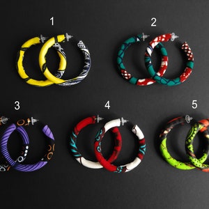 Large open wax hoop earrings - 7cm in diameter, 8mm wide - Fabric of your choice - Unique models, trendy gift idea