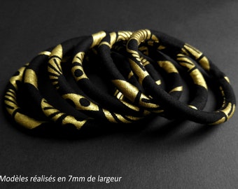 Flexible waterproof bracelet in black and gold Ankara wax (fabric 161) - 4 widths to choose from - Unique models - original gift idea